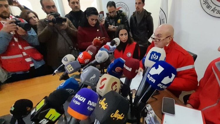 الهلال الأحمر السوري يناشد لرفع العقوبات الاقتصادية المفروضة على سوريا لمواجهة تداعيات الزلزال